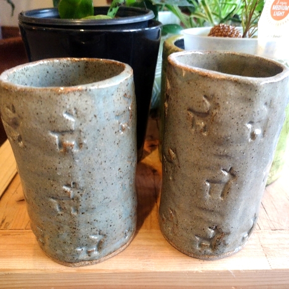 Hand Crafted Other - 💚 Two Handmade Deer print pottery cups 💚